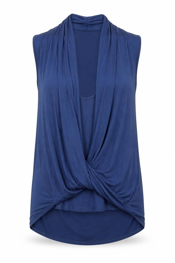 Cha Cha Vente Womens Blue  Viscose Basic Blouse Size L Scoop Neck