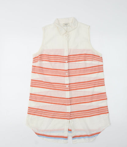Preloved Papaya Womens White Striped Cotton Basic Button-Up Size 8 Collared - Front