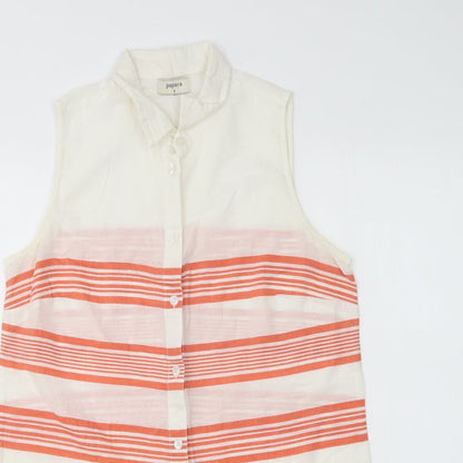 Preloved Papaya Womens White Striped Cotton Basic Button-Up Size 8 Collared - Detail