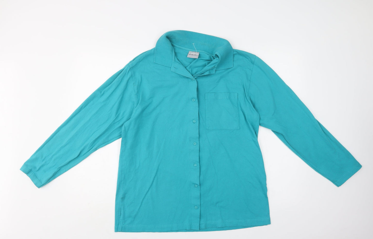 3 Suisses Womens Blue  Cotton Basic Button-Up Size 14 Collared