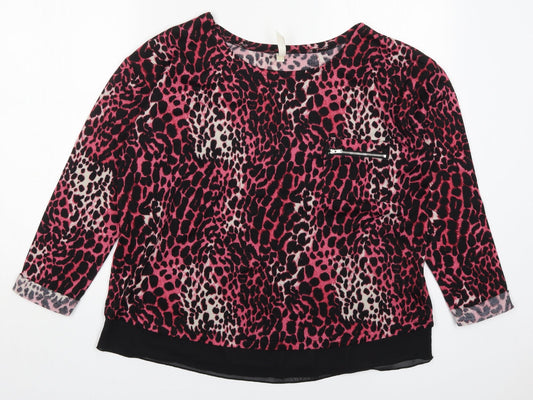 Stella Womens Pink Round Neck Animal Print Polyester Pullover Jumper Size 14
