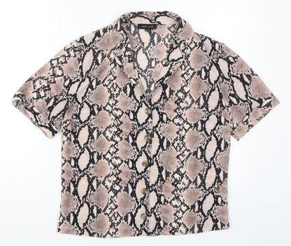 Preloved New Look Womens Pink Animal Print Polyester Basic Button-Up Size 10 Collared - Front