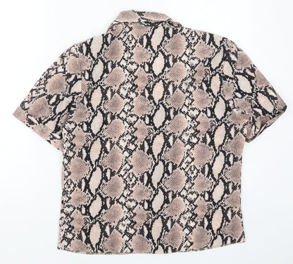 Preloved New Look Womens Pink Animal Print Polyester Basic Button-Up Size 10 Collared - Back
