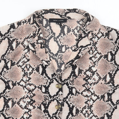 Preloved New Look Womens Pink Animal Print Polyester Basic Button-Up Size 10 Collared - Detail