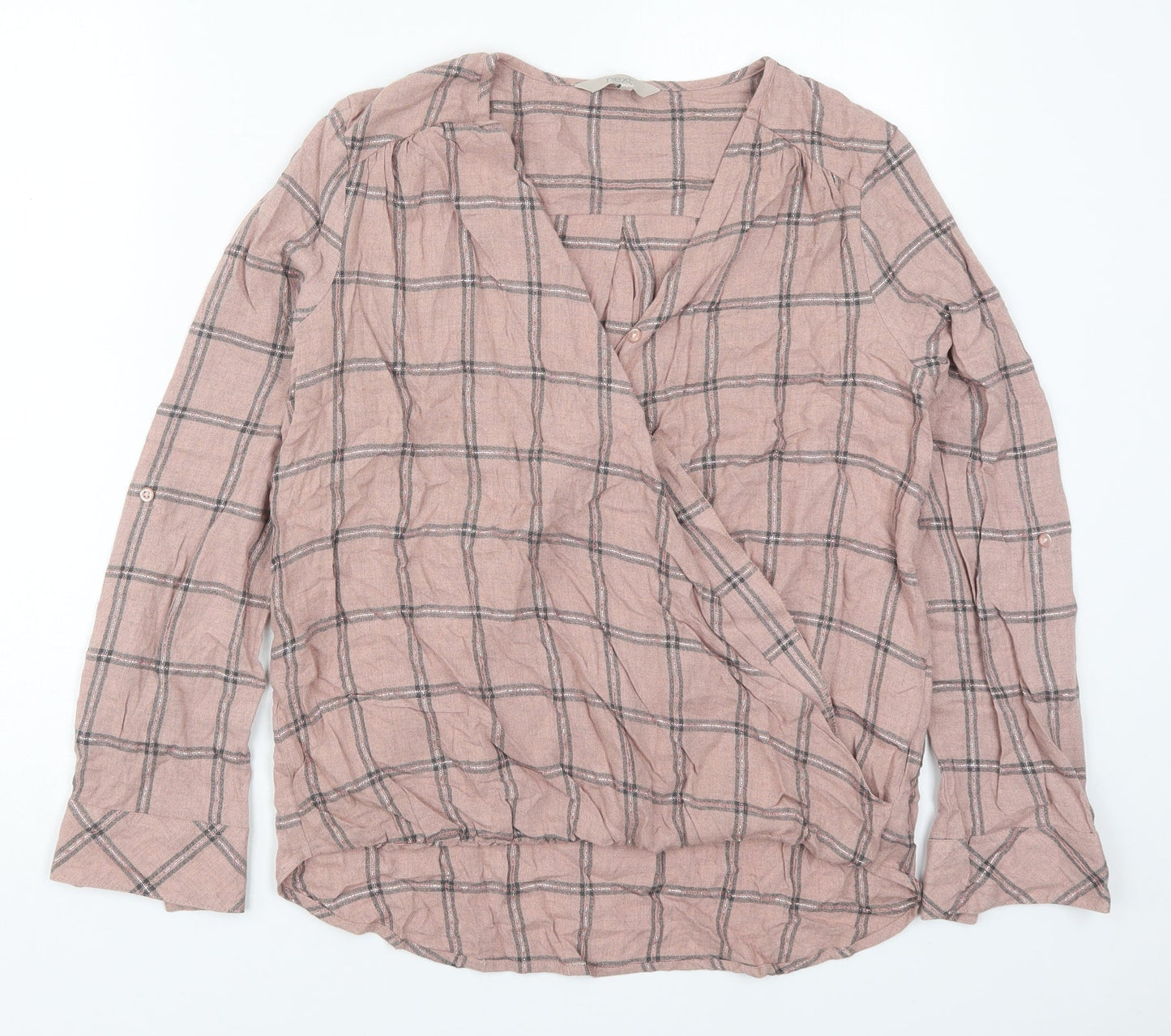 NEXT Womens Pink Check Viscose Basic Blouse Size 12 Collared