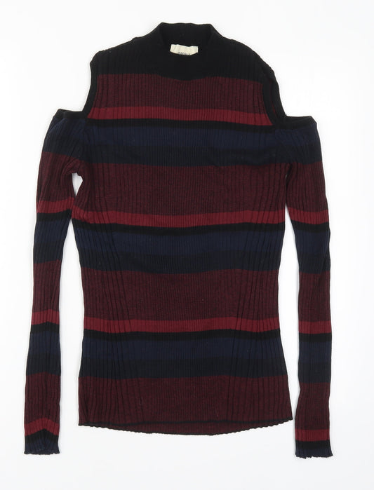 Papaya Womens Red Round Neck Striped Cotton Pullover Jumper Size 12