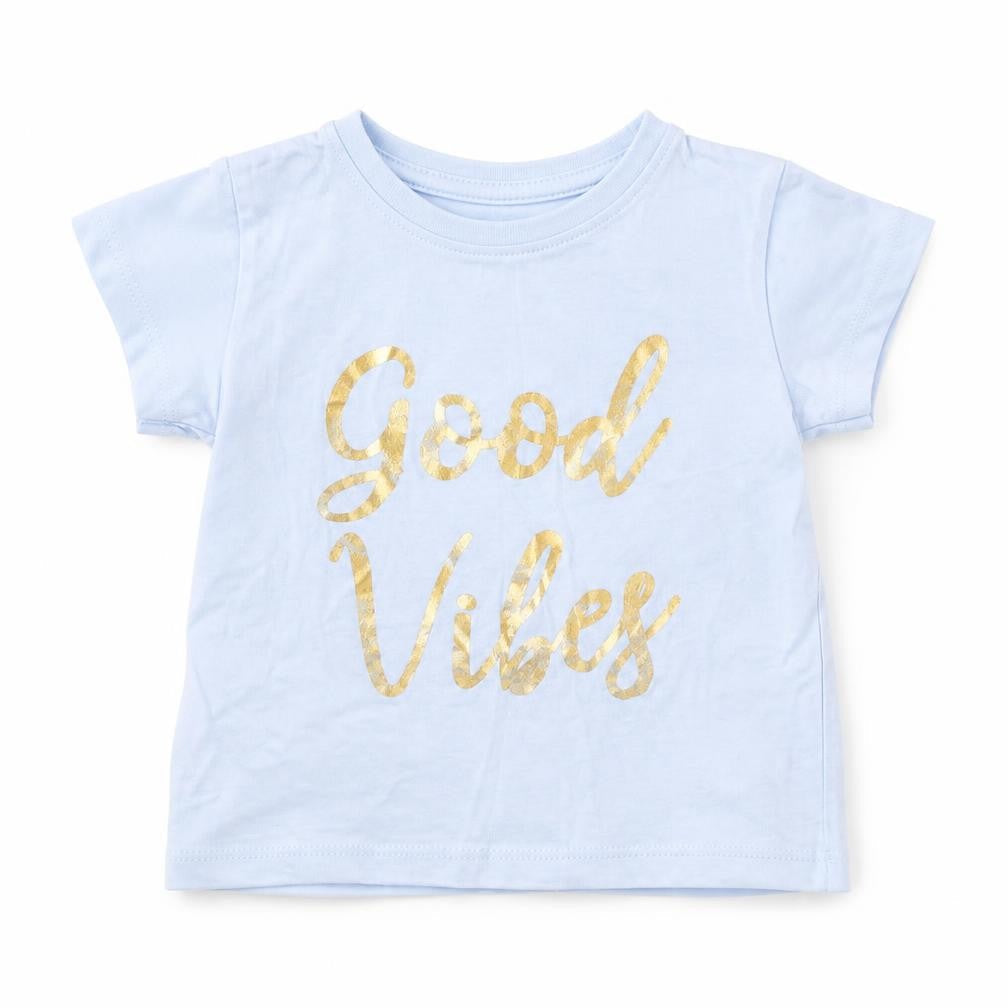Primark Baby Blue  Cotton Basic T-Shirt Size 9-12 Months Crew Neck Pullover - Good Vibes