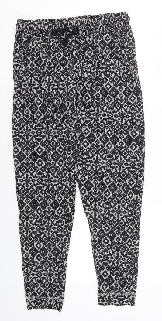 H&M Womens Grey Geometric Cotton Trousers  Size S L23 in Regular Drawstring - Pyjama Pants