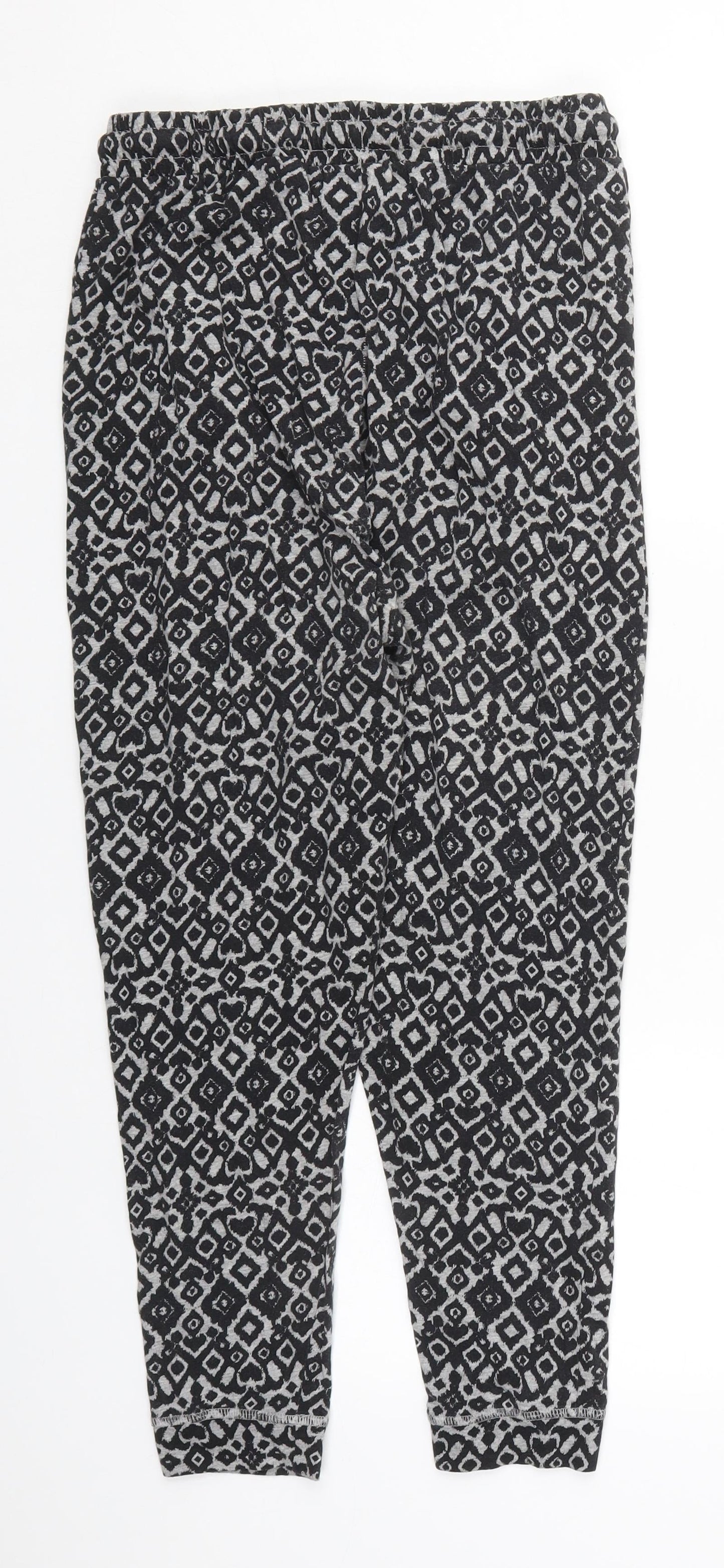 H&M Womens Grey Geometric Cotton Trousers  Size S L23 in Regular Drawstring - Pyjama Pants