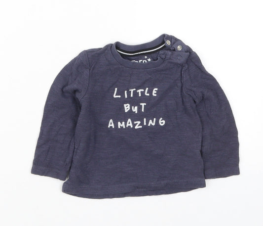 Fred & Flo Boys Blue  Cotton Basic T-Shirt Size 6-9 Months Crew Neck Pullover - Little But Amazing