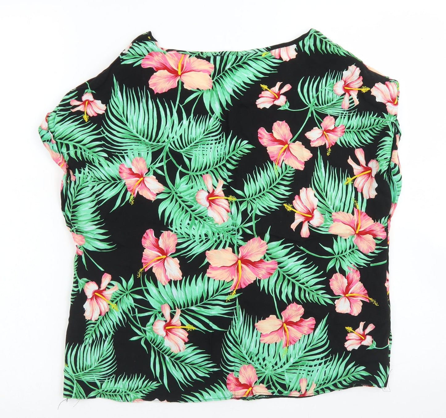 Atmosphere Womens Black Floral Viscose Basic Blouse Size 8 Round Neck