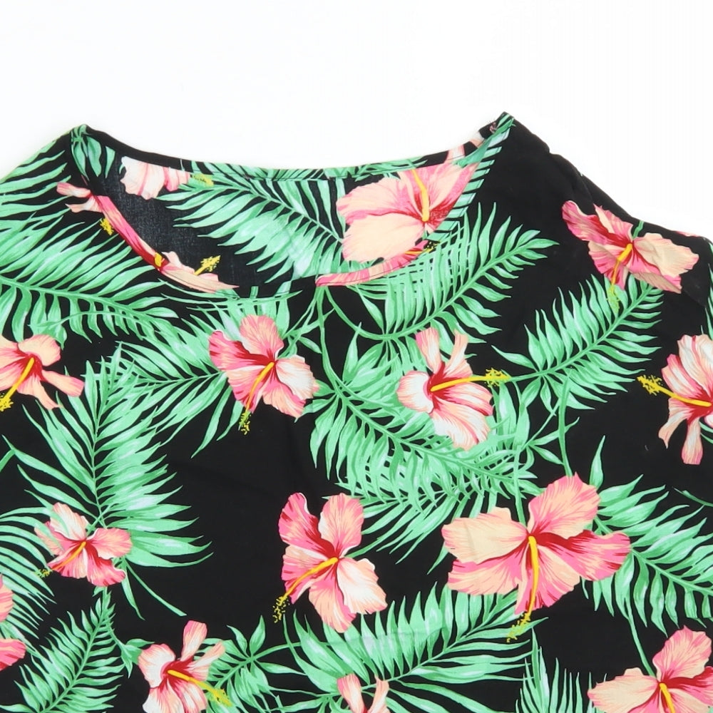 Atmosphere Womens Black Floral Viscose Basic Blouse Size 8 Round Neck