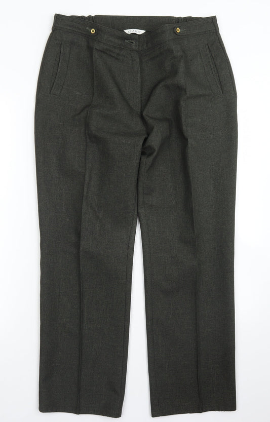 M&S Classic Womens Green  Polyester Dress Pants Trousers Size 14 L26 in Regular Button