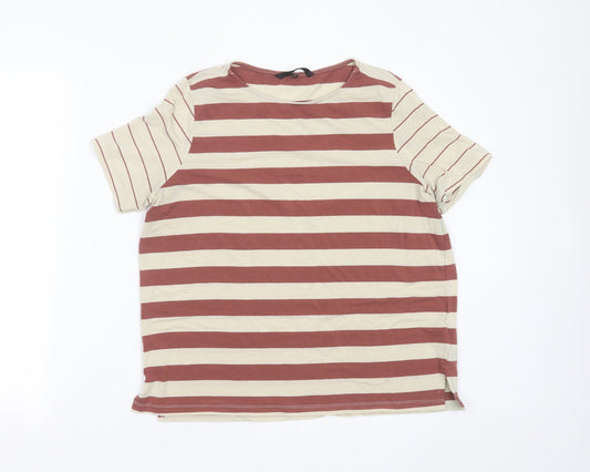 VERO MODA Womens Beige Striped Lyocell Basic T-Shirt Size M Round Neck