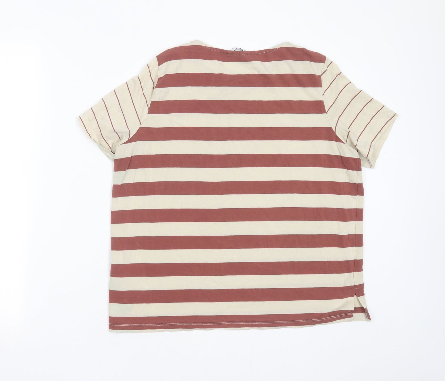 VERO MODA Womens Beige Striped Lyocell Basic T-Shirt Size M Round Neck