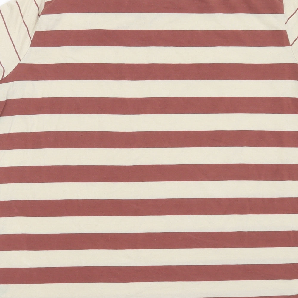 VERO MODA Womens Beige Striped Lyocell Basic T-Shirt Size M Round Neck