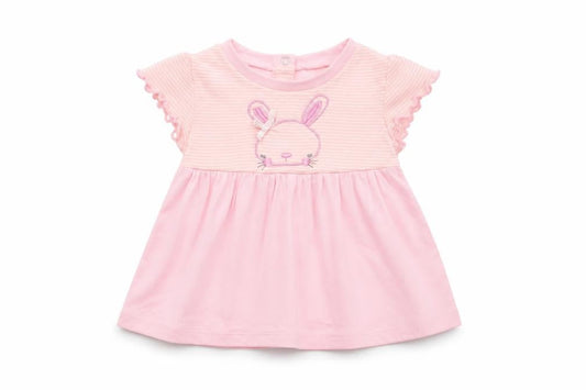 Pep&Co Girls Pink Striped Cotton T-Shirt Dress  Size 3-6 Months  Round Neck  - rabbit