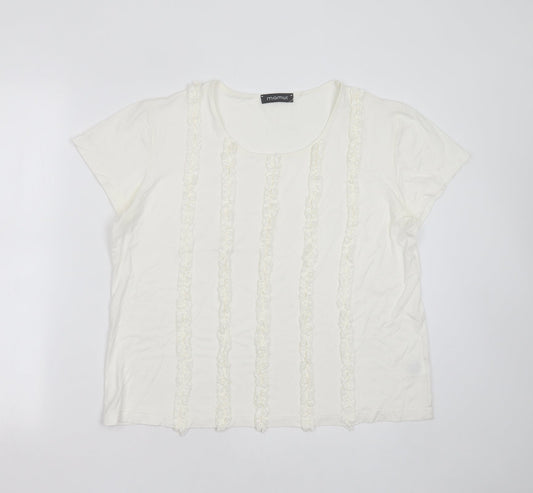 Mamut Womens White Striped Viscose Basic T-Shirt Size 16 Round Neck
