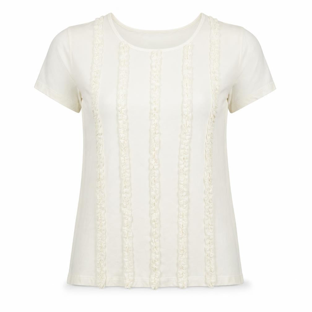 Mamut Womens White Striped Viscose Basic T-Shirt Size 16 Round Neck