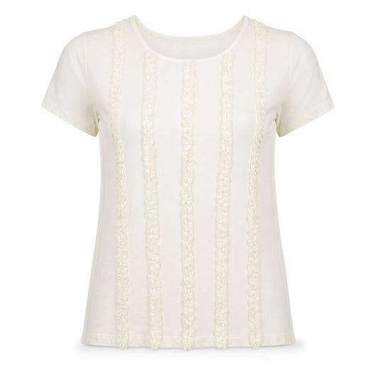 Mamut Womens White Striped Viscose Basic T-Shirt Size 16 Round Neck