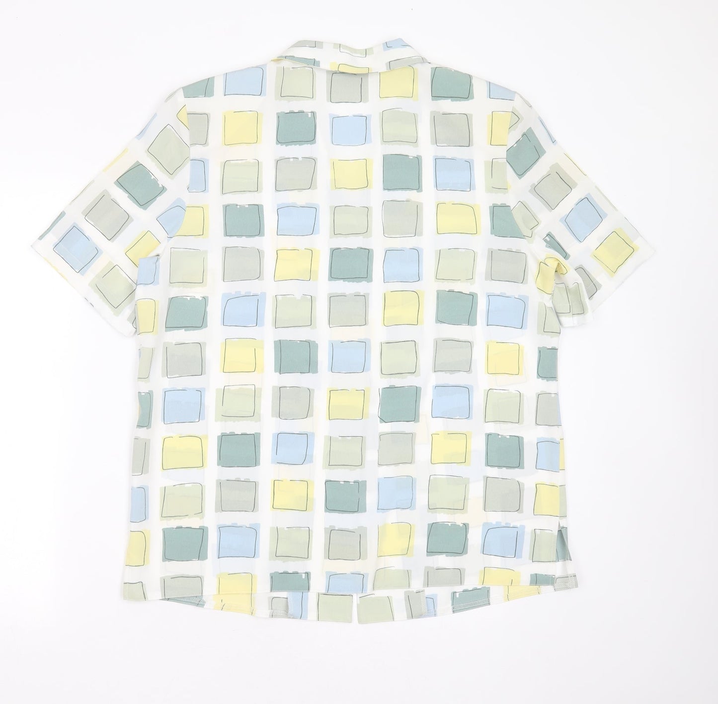 LUCIA Womens White Geometric Polyester Basic Blouse Size 14 Collared - shoulder pads