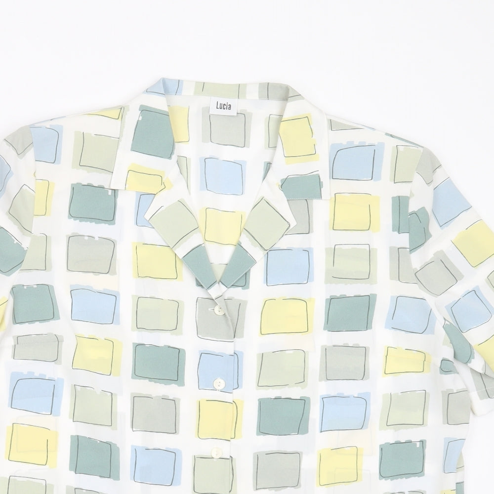 LUCIA Womens White Geometric Polyester Basic Blouse Size 14 Collared - shoulder pads