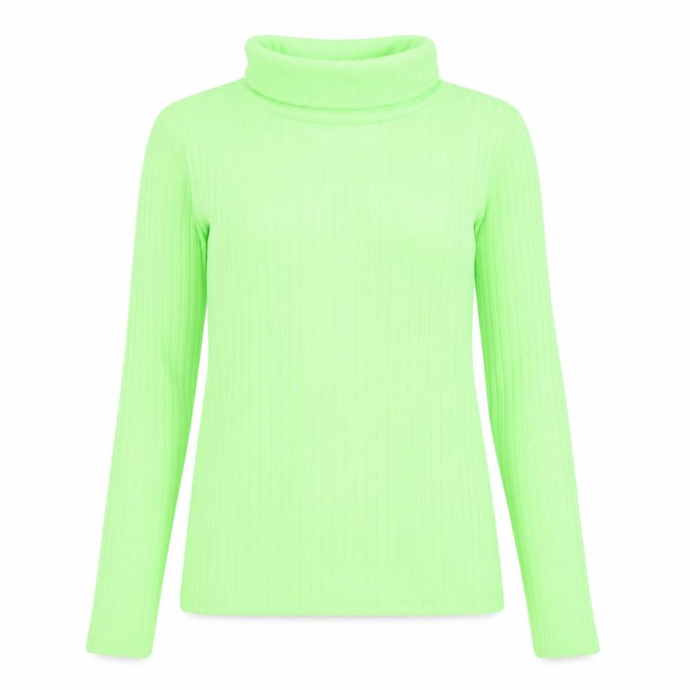 PRETTYLITTLETHING Womens Green Striped Polyester Basic T-Shirt Size 10 Roll Neck