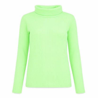 PRETTYLITTLETHING Womens Green Striped Polyester Basic T-Shirt Size 10 Roll Neck