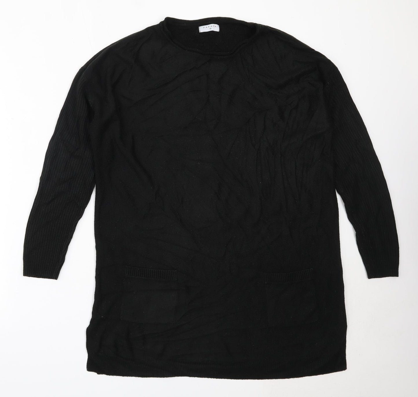 Papaya Womens Black Round Neck  Acrylic Pullover Jumper Size 10