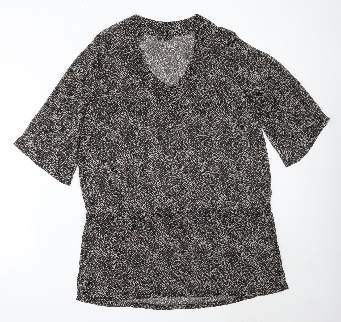 Tchibo Womens Brown Animal Print Polyester Basic Blouse Size 44 V-Neck