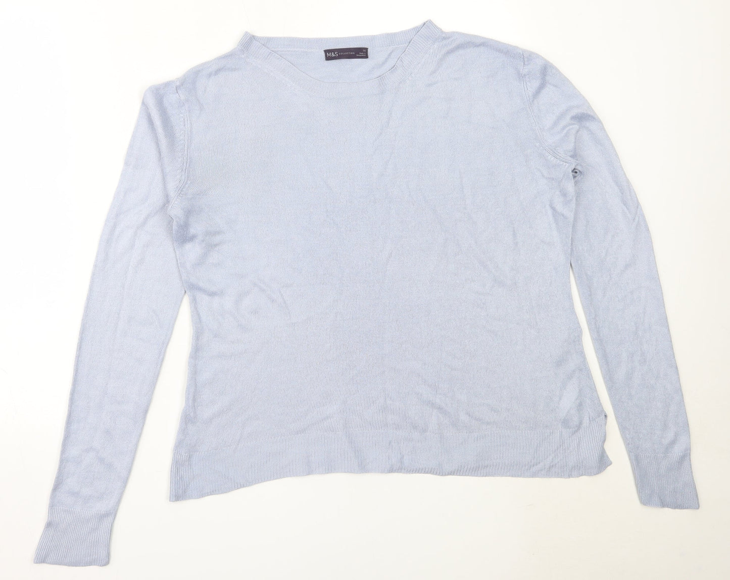 Marks and Spencer Womens Blue Round Neck  Acrylic Pullover Jumper Size 14