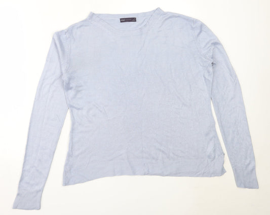 Marks and Spencer Womens Blue Round Neck  Acrylic Pullover Jumper Size 14