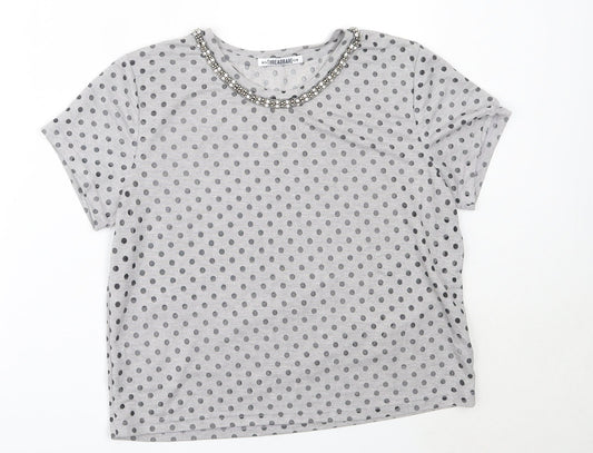 Threadbare Womens Grey Polka Dot Polyester Basic Blouse Size 12 Round Neck