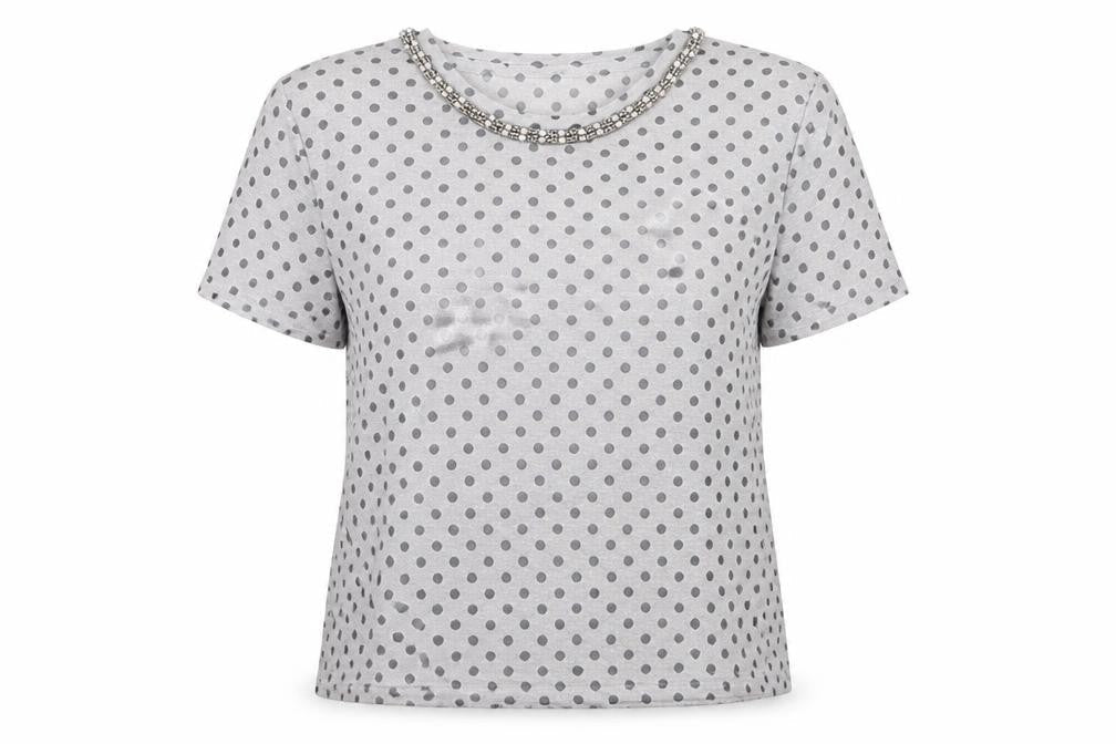 Threadbare Womens Grey Polka Dot Polyester Basic Blouse Size 12 Round Neck