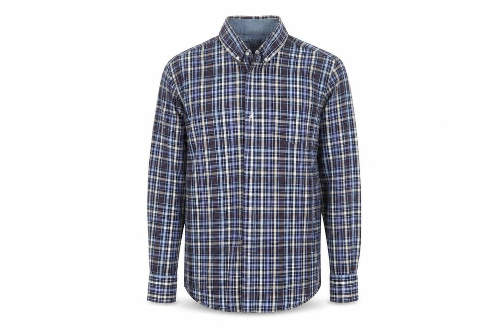 Oak valley Mens Blue Check Cotton  Button-Up Size S Collared Button