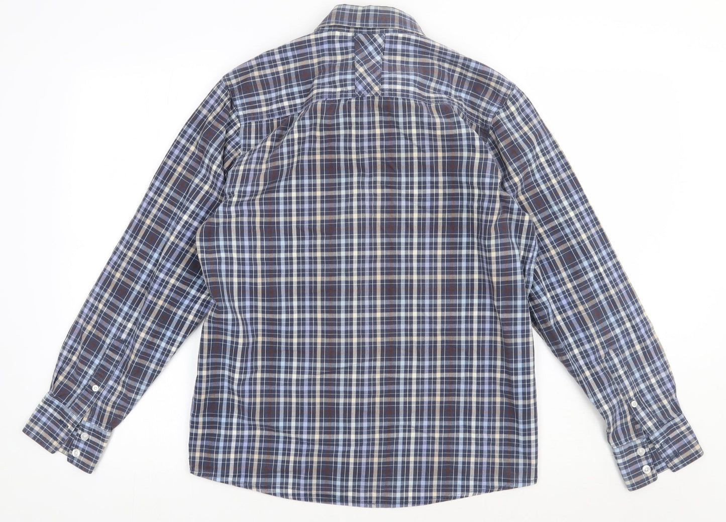 Oak valley Mens Blue Check Cotton  Button-Up Size S Collared Button