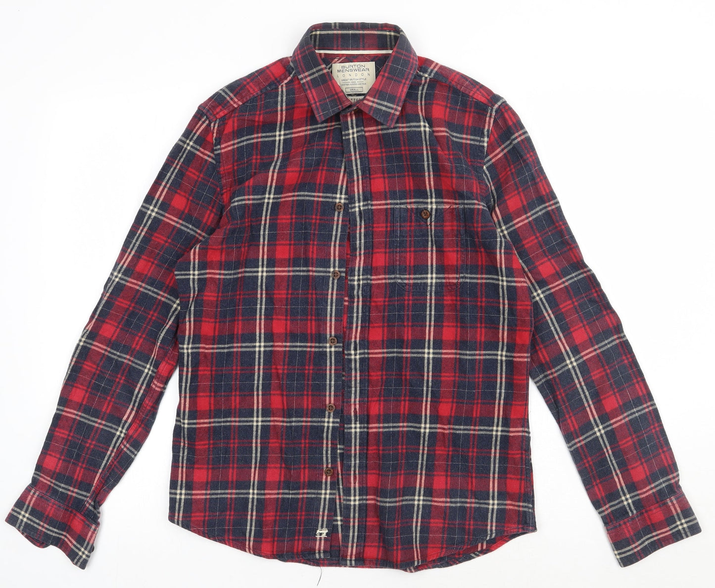 Burton Mens Red Check Cotton  Button-Up Size S Collared Button