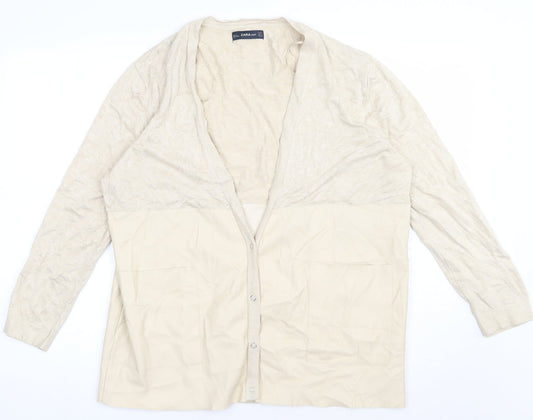 Zara Womens Beige V-Neck  Polyester Cardigan Jumper Size S