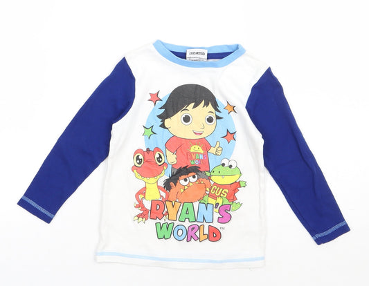 George Boys Blue Geometric Cotton Basic Casual Size 3-4 Years Crew Neck Pullover - Ryans world