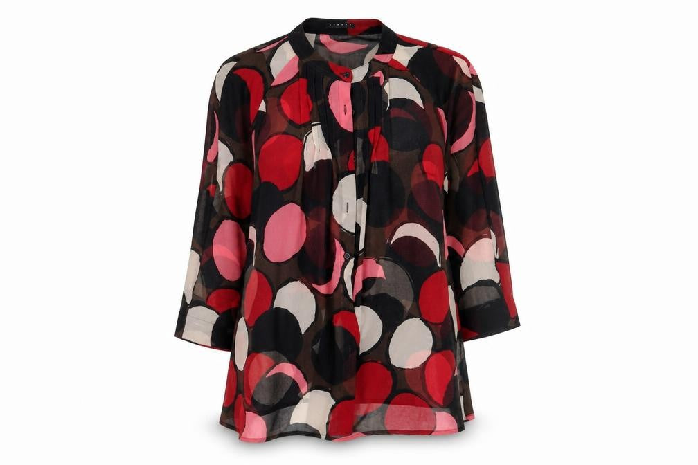 Sisley Womens Pink Geometric Polyester Basic Button-Up Size S Crew Neck