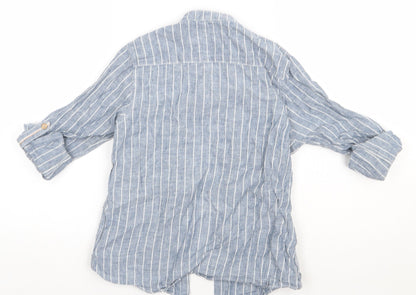 Preloved NEXT Girls Blue Striped Linen Basic Button-Up Size 8 Years Crew Neck Button - Back