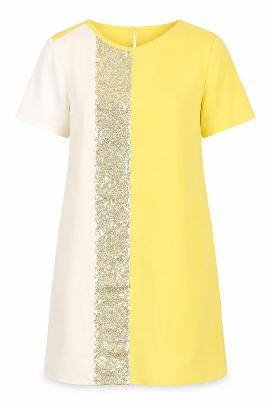 SheIn Womens Yellow Striped Polyester A-Line  Size S  Crew Neck Pullover - Sparkly