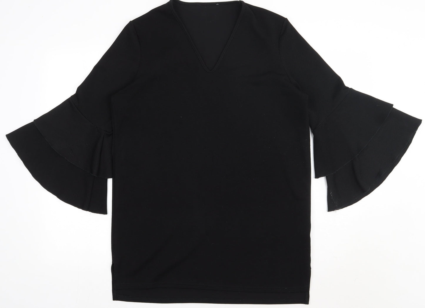 Preworn Womens Black  Polyester Basic Blouse Size 12 V-Neck