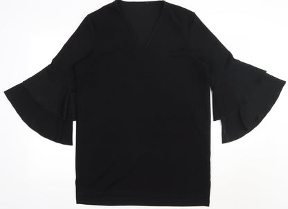 Preworn Womens Black  Polyester Basic Blouse Size 12 V-Neck
