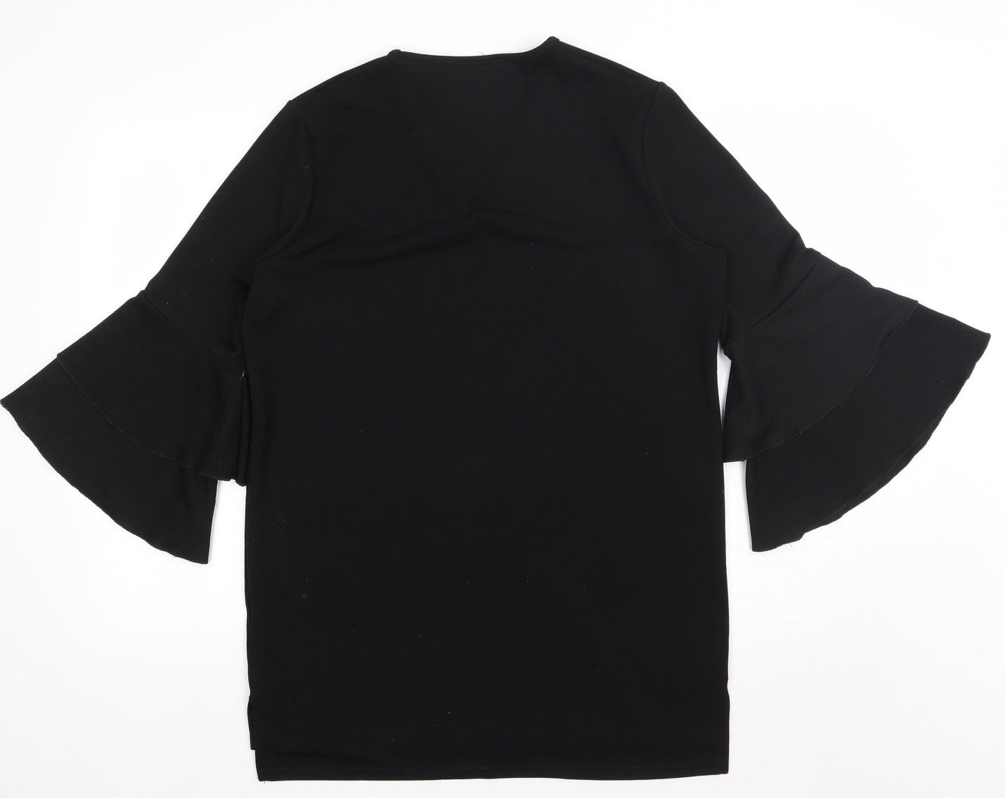 Preworn Womens Black  Polyester Basic Blouse Size 12 V-Neck