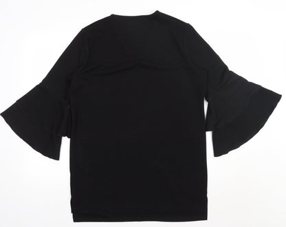 Preworn Womens Black  Polyester Basic Blouse Size 12 V-Neck