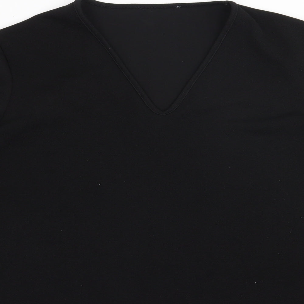 Preworn Womens Black  Polyester Basic Blouse Size 12 V-Neck