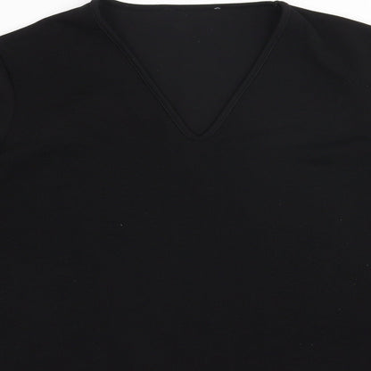 Preworn Womens Black  Polyester Basic Blouse Size 12 V-Neck