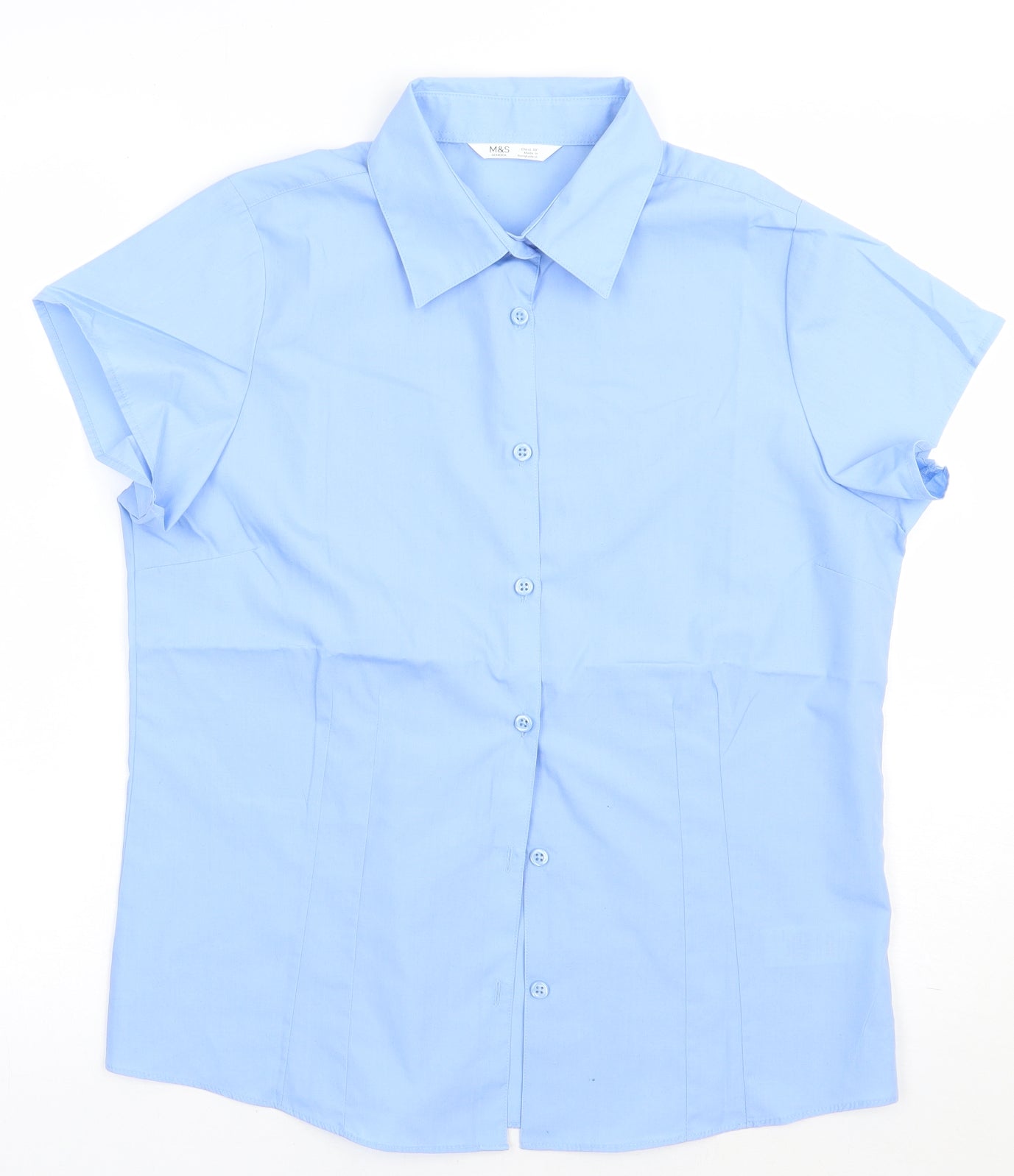 Marks and Spencer Boys Blue  Polyester Basic Button-Up Size 14 Years Collared Button - school Wear
