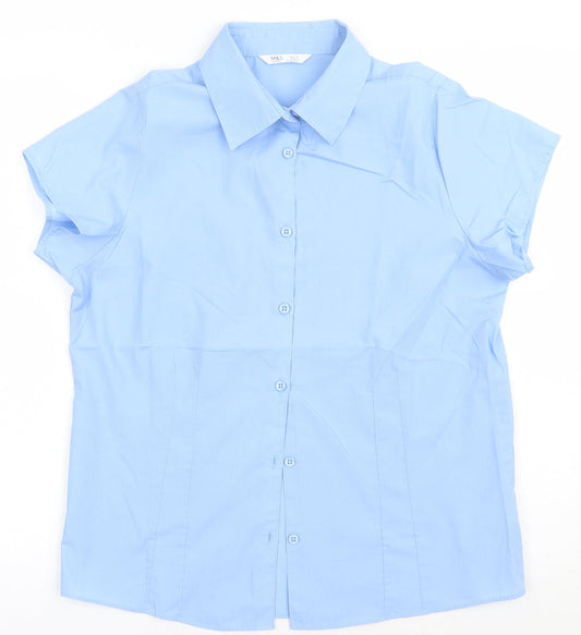 Marks and Spencer Boys Blue  Polyester Basic Button-Up Size 14 Years Collared Button - school Wear